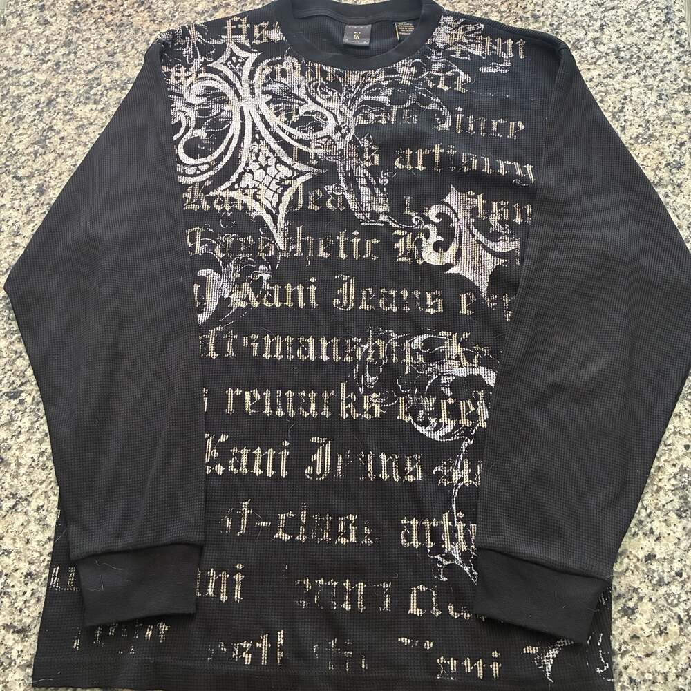 Y2K Karl Kani Gold Print Waffle Thermal Long Sleeve